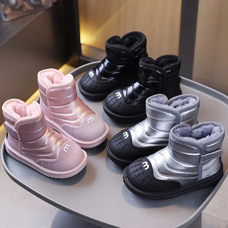 Winter Kids Youth Cotton Shoes Fashion Happysteps Boys Girls Ankle Boots Soft Bottom Warm Student Boot Sier Black Pink_desvips.com