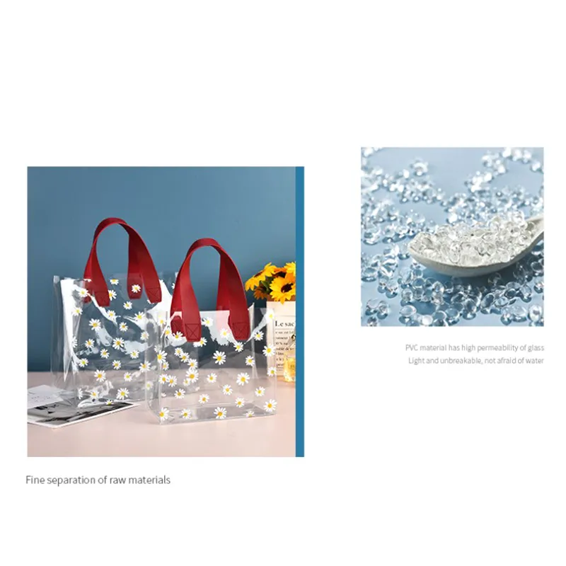 Confezione in PVC trasparente, borsa in plastica trasparente con margherite, scatola per caramelle, regalo, bomboniera, borsa per cosmetici_voghion.com