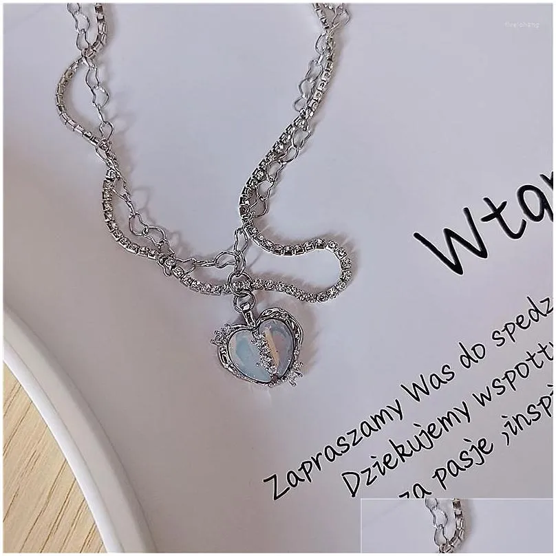 Obesek za ženske, kul opal, razcepljeno ljubezensko srce, sijoče cirkonske verižice za dekleta, korejska sladka moda, zabava_voghion.com