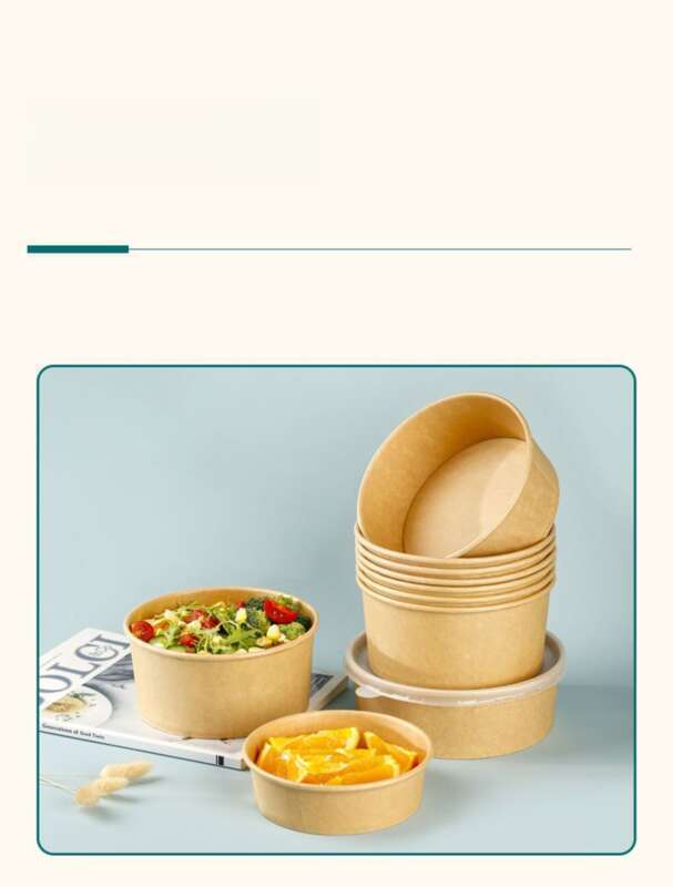 Cutie de hârtie Kraft îngroșată de unică folosință, cutie circulară pentru picnic și camping, fructe, mâncare ușoară, bol pentru salată, cutie de prânz_voghion.com