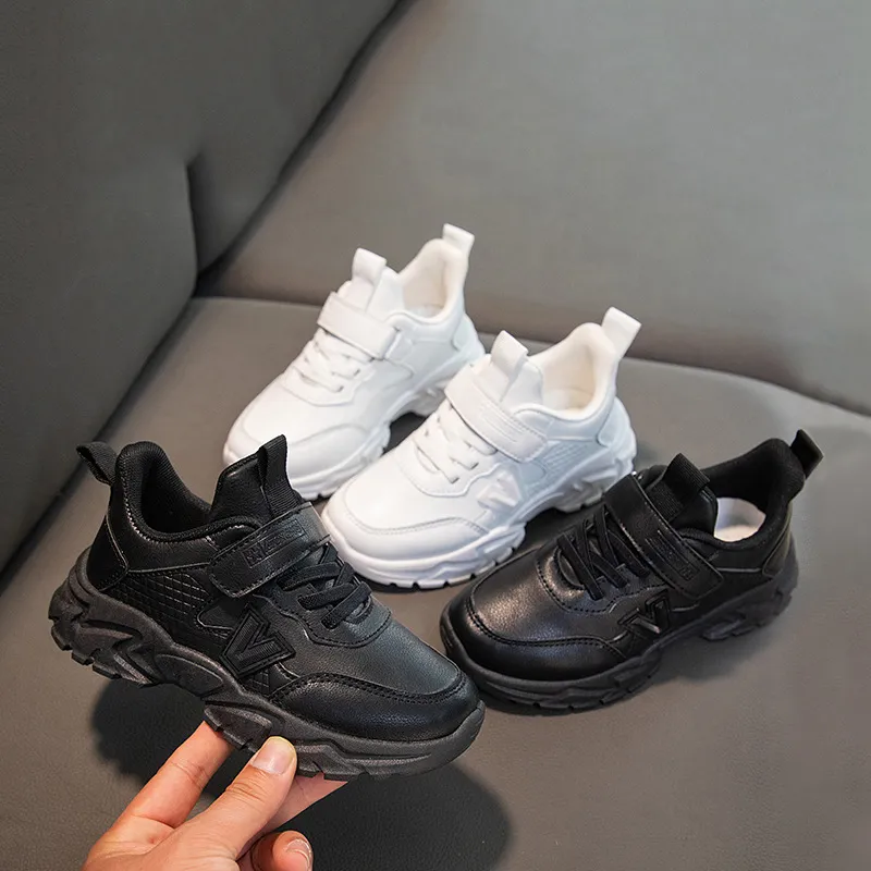 Sport Black Leather Youth Shoes for Boys and Girls Campus Outdoor Kids Light Weight Sneakers Happysteps Classic White_ecoleips.com