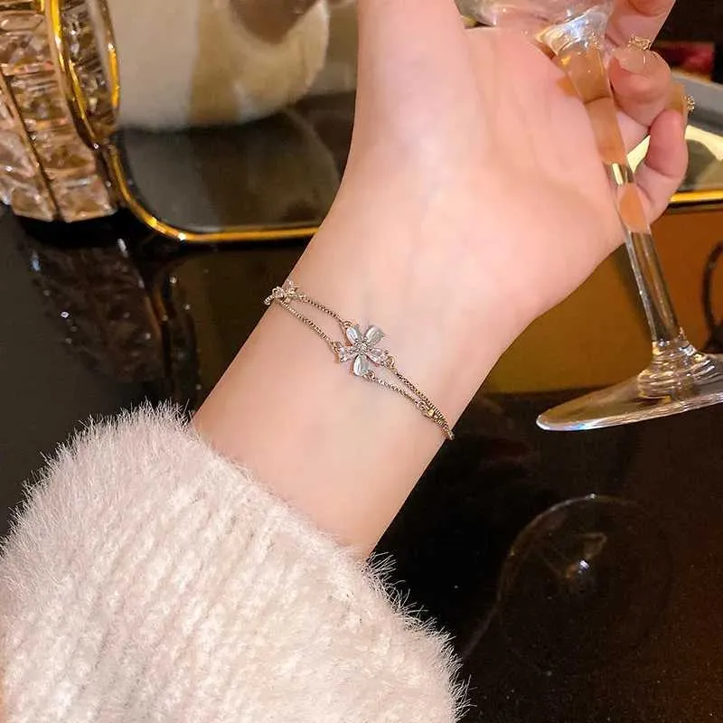 Bracciale con charms in zirconia cubica da donna doppio strato_voghion.com