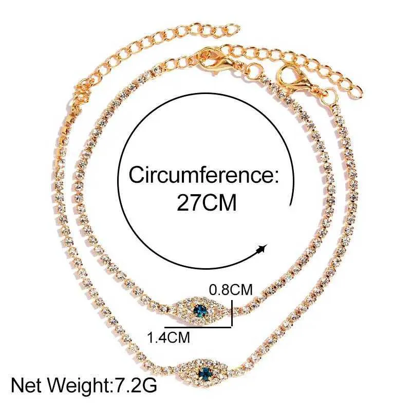 Enkelbandjes Flatfoosie Fashion Evil Eye Crystal Ketting Dames Goud Sier Water Diamant Tennis Enkelband Blotevoetenketting_voghion.com