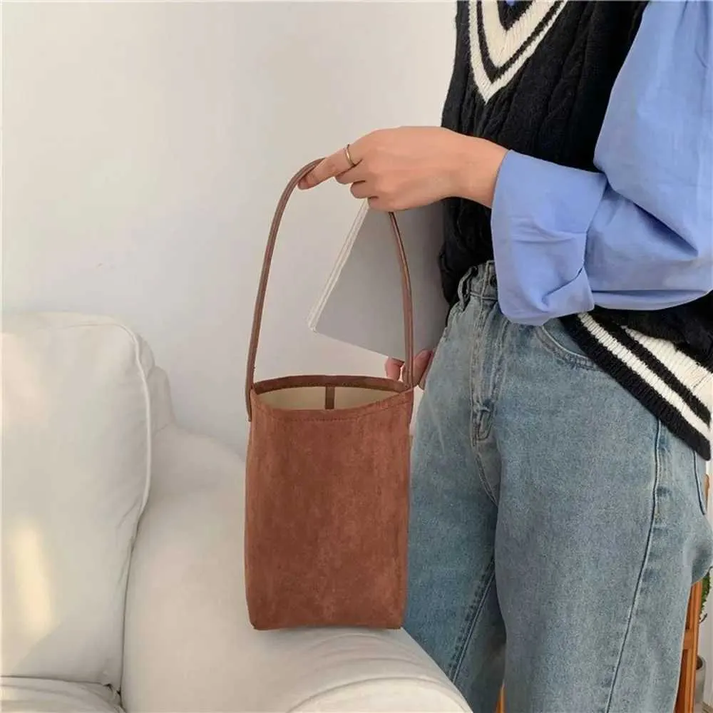 Designer-Tasche Retro Wildleder Eimer einfarbig Handtasche matt PU Leder Schulter koreanische Brieftasche Unterarmtasche für Mädchen_voghion.com