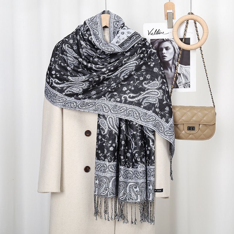 Klassischer ethnischer Stil, beliebter Cashew-Druck, hängende Bartquaste, langer Damen-Stickschal, eleganter Schal zum Ausgehen_voghion.com