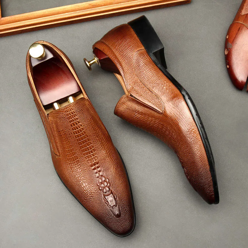 Breathable Leather Shoes For Men Patterned Crocodile Business_voghion.com