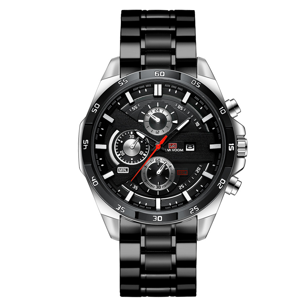 VA VA VOOM Cinturón Correa de Acero Reloj Deportivo Ocio Reloj de Cuarzo Calendario Reloj para Hombre