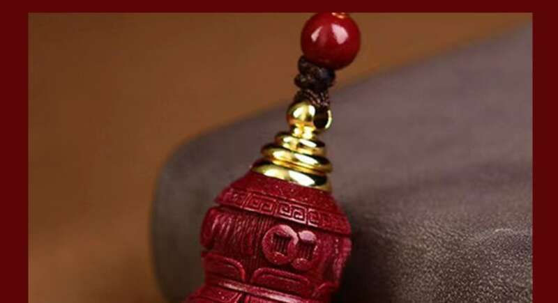 【 8342 People's Collection 】 Hollow Cinnabar Lucky Life Hollow Gourd Necklace Phone Key Pendant, Hollowed Out Red_voghion.com