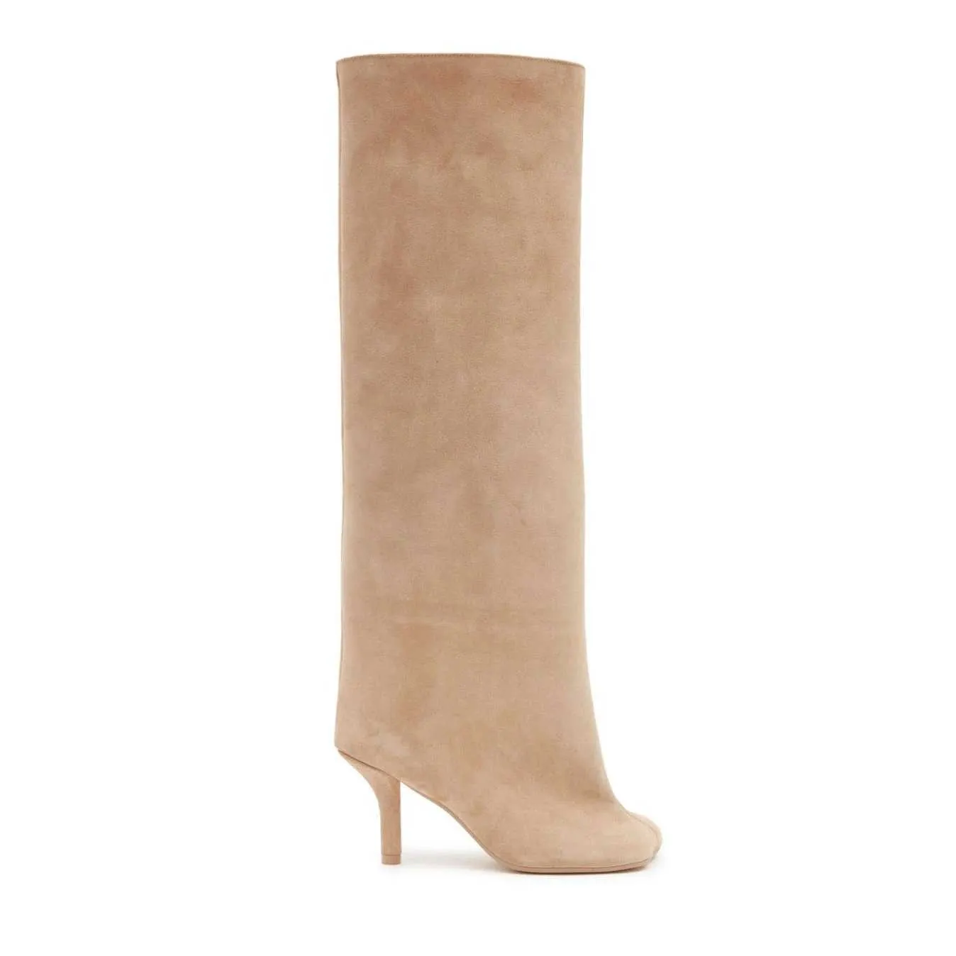 Womens Nude Suede Knee High Square Toe Wide Calnd Foot Pull On Stiletto Heels Fashion Dress Tall Riding Boots Ladies_voghion.com
