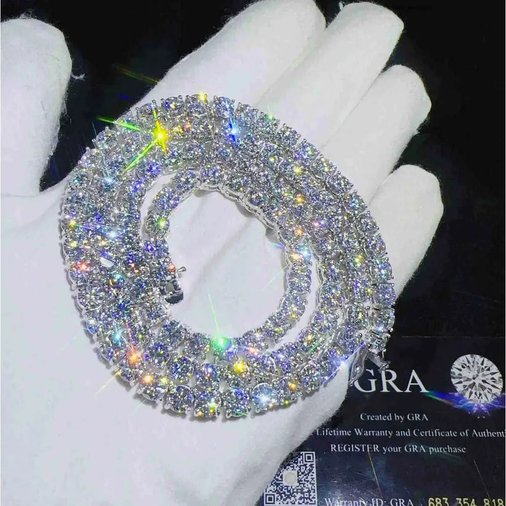 Fabrikk Engros Sterling Sier VVS Moissanite Diamant Tenniskjede Kubansk Linkkjede Dame Fine Smykker 3mm 4mm_voghion.com