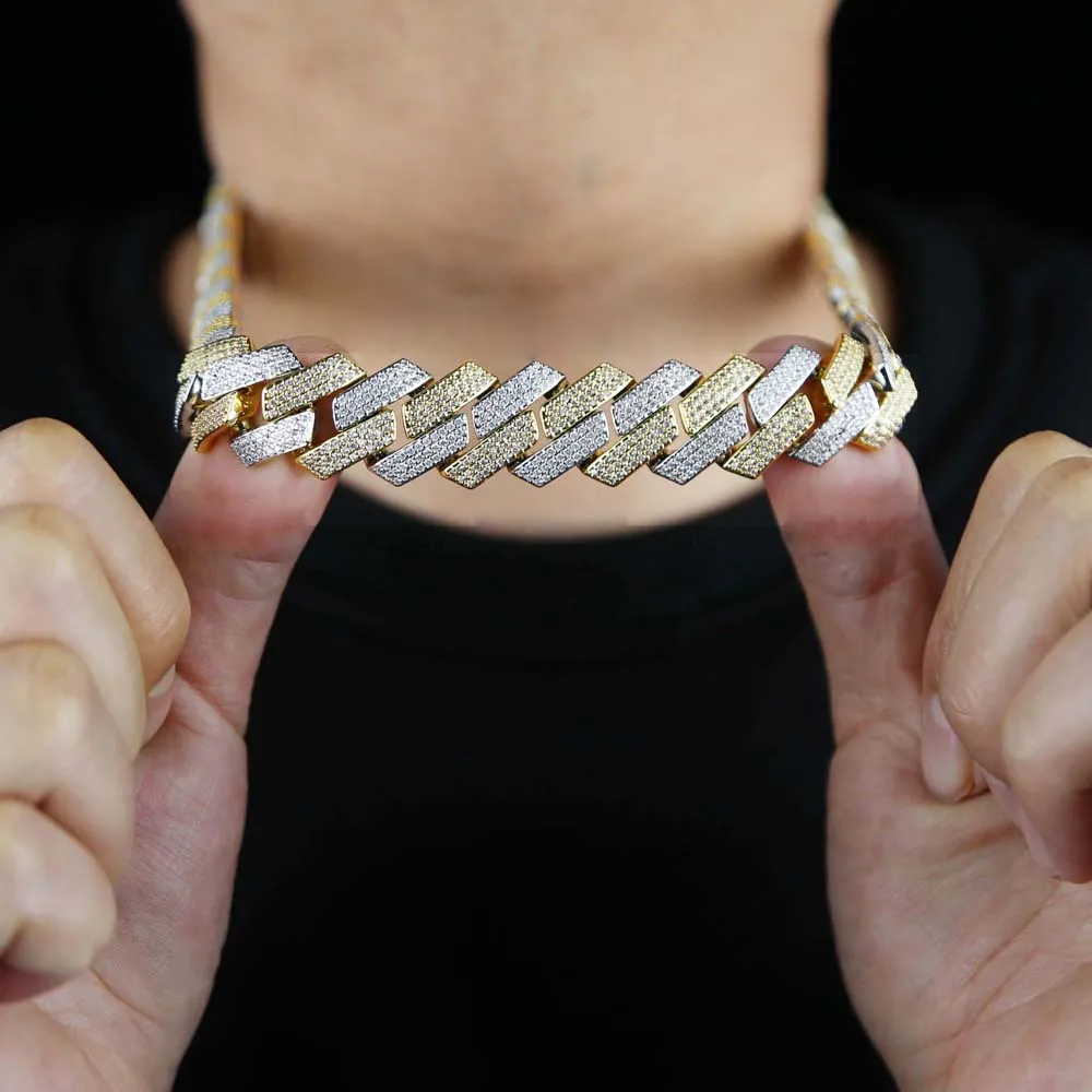 Cuban Link Chain Necklace And Bracelet Set For Men 19mm Iced Out_voghion.com