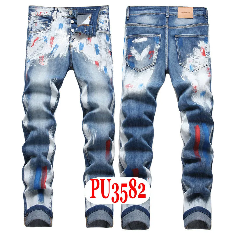 New JEANS Chino Pants Pant Men's Trousers Stretch Close-fitting Slacks Washed Straight Skinny Embroidery Patchwork_mkmklike.com