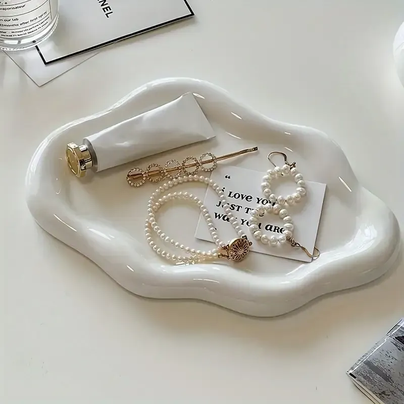 Jewelry Tray Cloud Ceramic Trinket Dish For Rings And Keys Silver_voghion.com