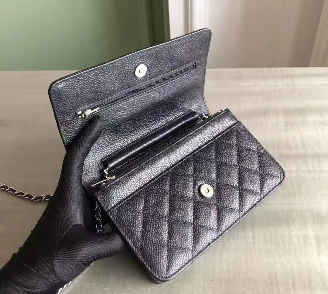 Designer-Flap-Taschen aus genarbtem Rindsleder: Schwarze Handtaschen mit silberner Hardware und Kettenriemen, Vintage-Taschen für Damen_voghion.com