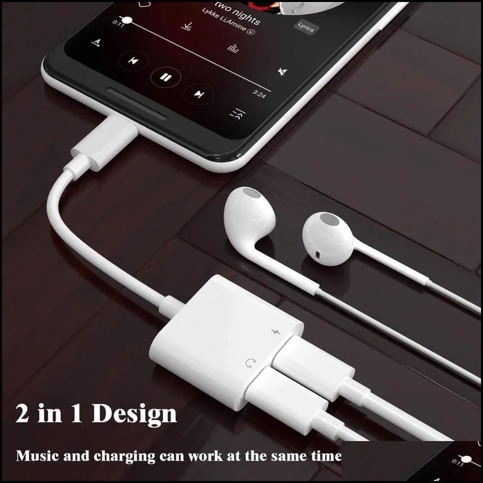 Cell Phone Cables Charger Adapter 2 In 1 Usb C To Headphone Audio Noise Cancelling For Smart Mobile Phone289T Drop_voghion.com