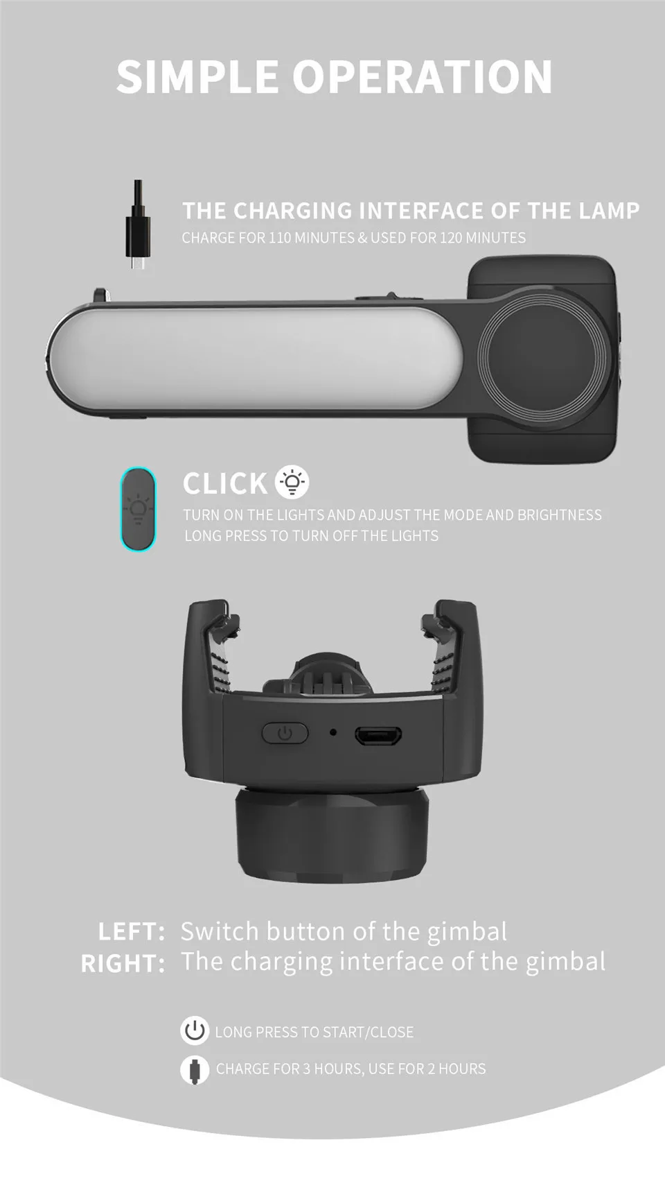 Stabilizzatori Selfie Stick Treppiede Gimbal Stabilizzatore per Cellulare Supporto per Cellulare Smartphone Action Camera Cellulare_voghion.com