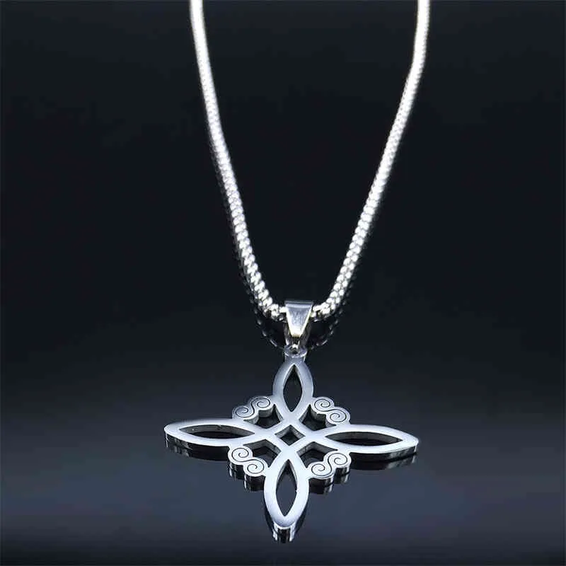 Collier en acier inoxydable avec nœud de sorcière pour homme et femme, chaîne géométrique, couleur argent, bijoux_voghion.com