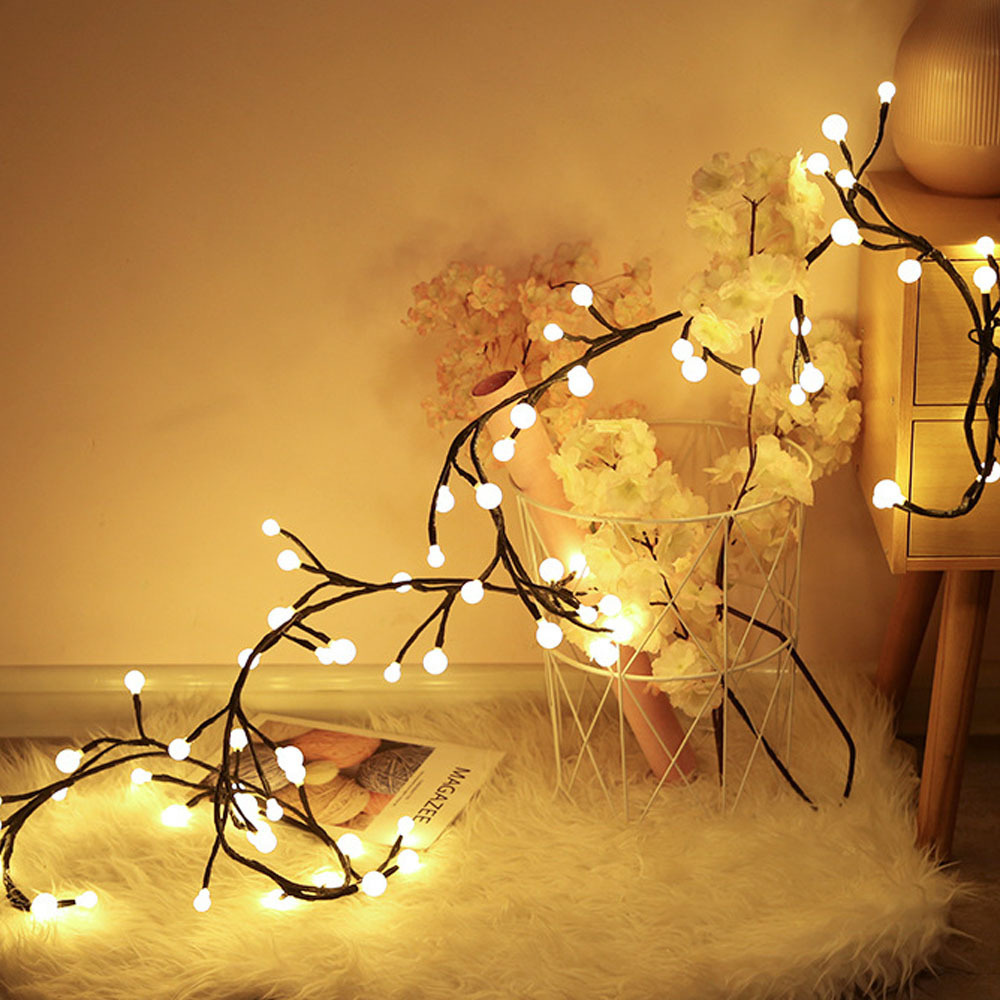 2.5M 60LED Willow Vine Lights String DIY Artificial Plants Willow Vine Lights Christmas Decorations for Walls Bedroom Year Party_voghion.com
