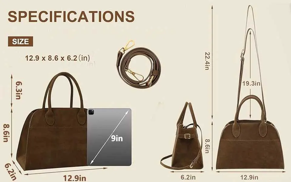 Women Womens Brown Suede Purse Vintage Top Handle BagFashion Shoulder Satchel Bag for Office TravelC241217_voghion.com