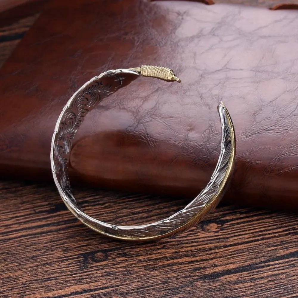 Vintage Feather Cuff Bangle Open Bracelet For Men And Women_voghion.com