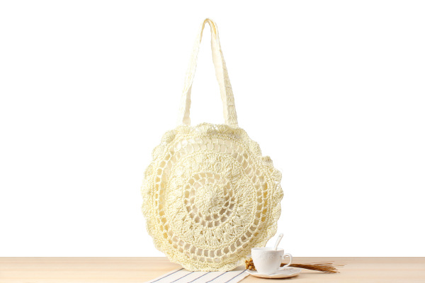 Semplice borsa di paglia a spalla singola rotonda cava, borsa da spiaggia con fiori intrecciati a mano, borsa da spiaggia_voghion.com