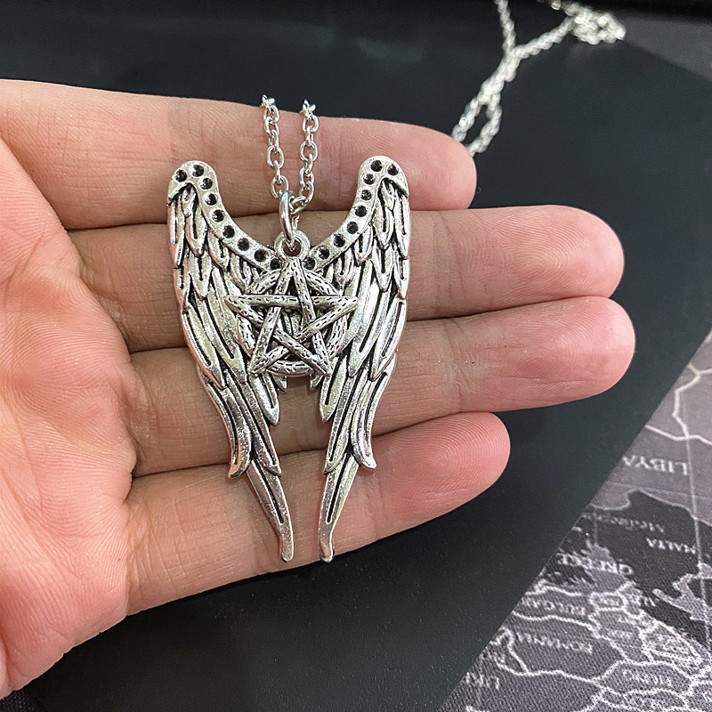 Castile Wings Pentagram Pendant Necklace For Women And Men_voghion.com