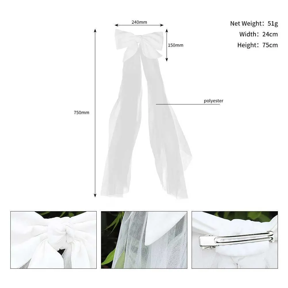 Voile de mariée court en tulle à double couche, couleur unie, avec clip et ruban, pour femme_voghion.com