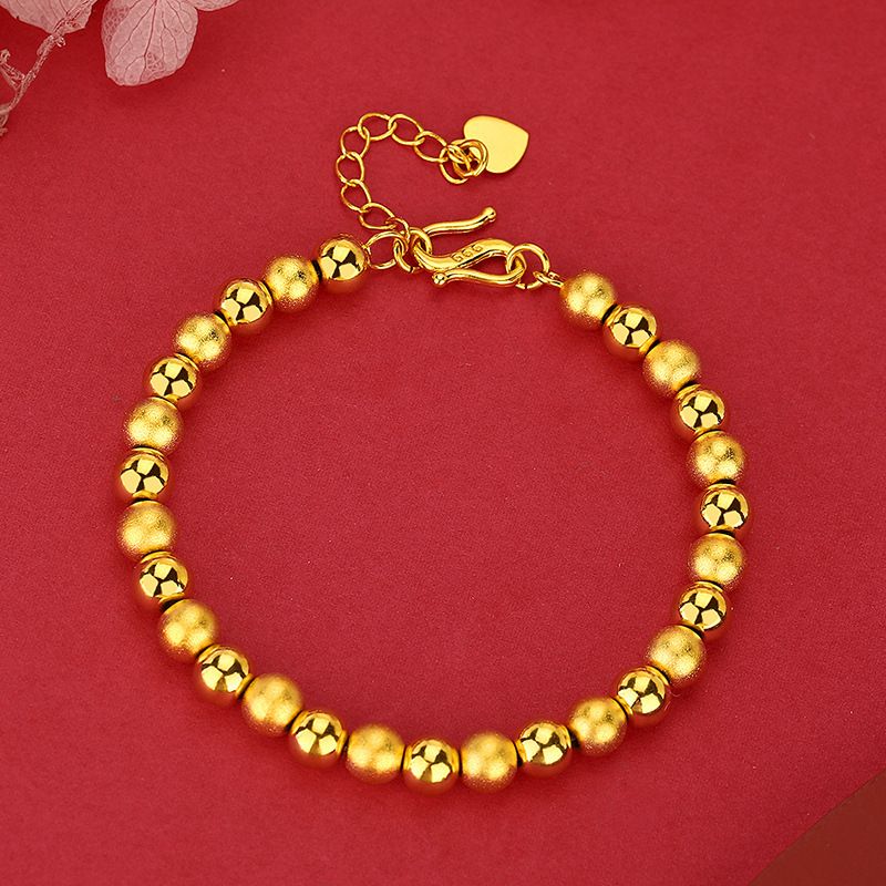 Vieam Sand Glossy Round Pattern Bracciale da donna in oro Semplice moda perline portafortuna stile etnico gioielli_voghion.com