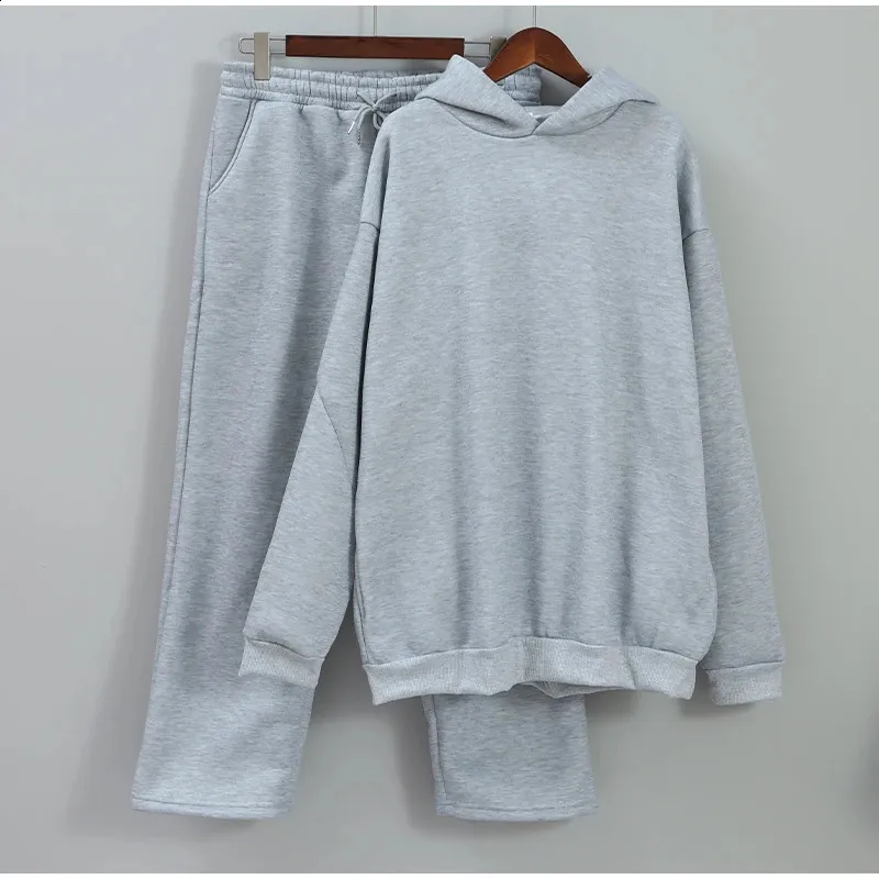 Casual Solid Couples Hooded Sweatshirt And Loose Sweatpants 2 Piece Suit Male Autumn Jogging Trousers Outfits Suits_voghion.com
