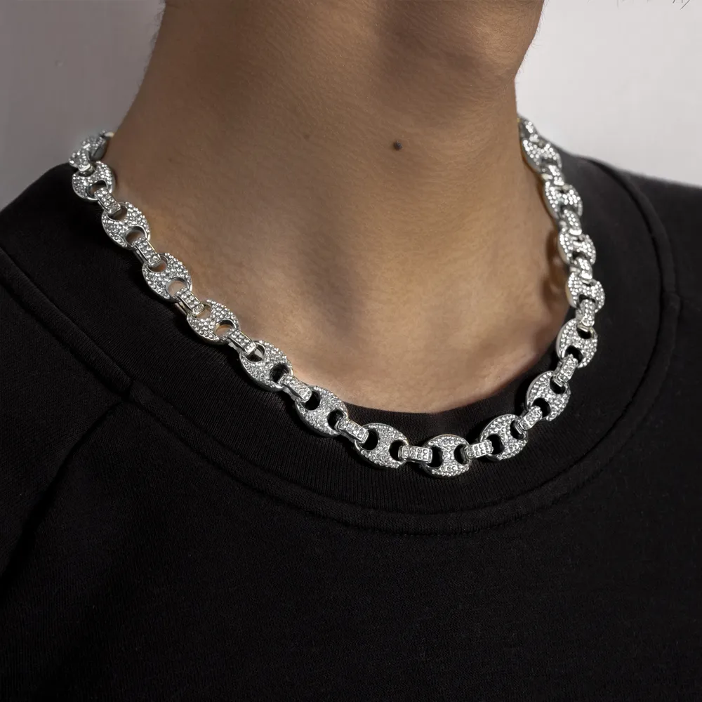 Gargantilla de cadena de eslabones y pulsera con diamantes de imitación y circonita cúbica helada en forma de grano de café brillante para hombre, joyería de estilo hip hop_voghion.com