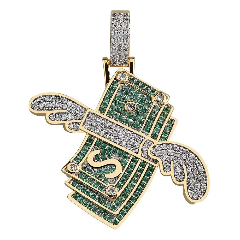 Nuova collana ghiacciata Flying Cash Solid Pendant Collane da uomo personalizzate Hip Hop Oro Argento Colore Charm Catene da donna_voghion.com