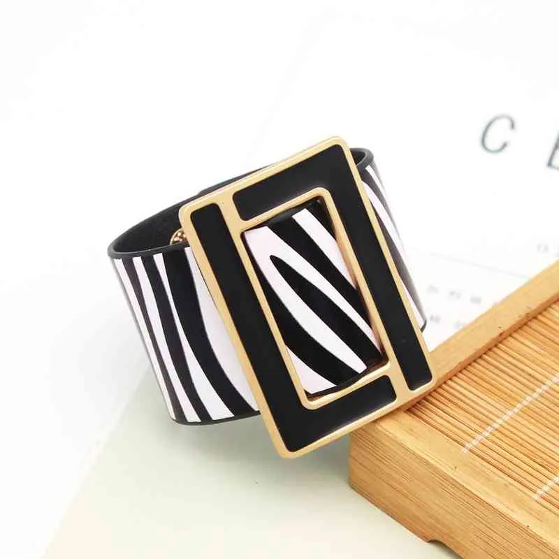 2022 Moud Brindle Breet Liederarmband fir Fraen Schwaarz Wäiss Geometresch Metall Wrap Charm Bijouen Femme Kaddo_voghion.com