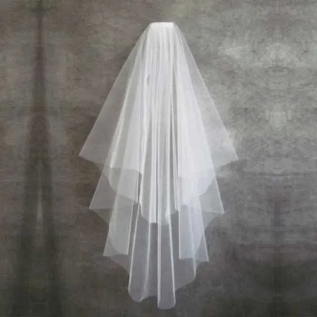 Gioielli per capelli Uno strato Bordo taglio corto Tulle Velo da sposa economico Semplice Velo da sposa bianco avorio Accessori da sposa_voghion.com