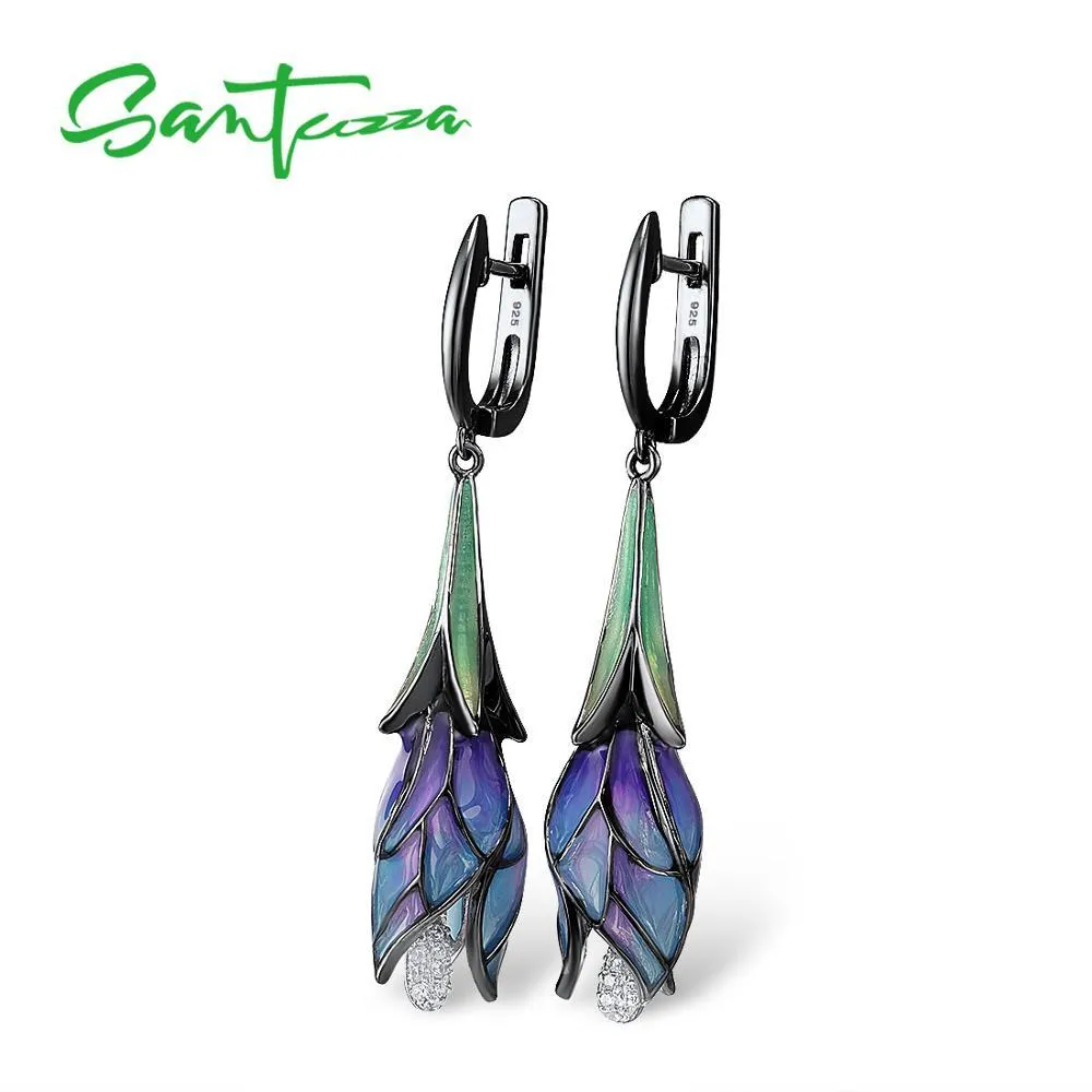 SANTUZZA Orecchini per donna in autentico argento sterling, squisiti pendenti, fiori viola, gioielli raffinati alla moda, fatti a mano, smalto CX200623_voghion.com