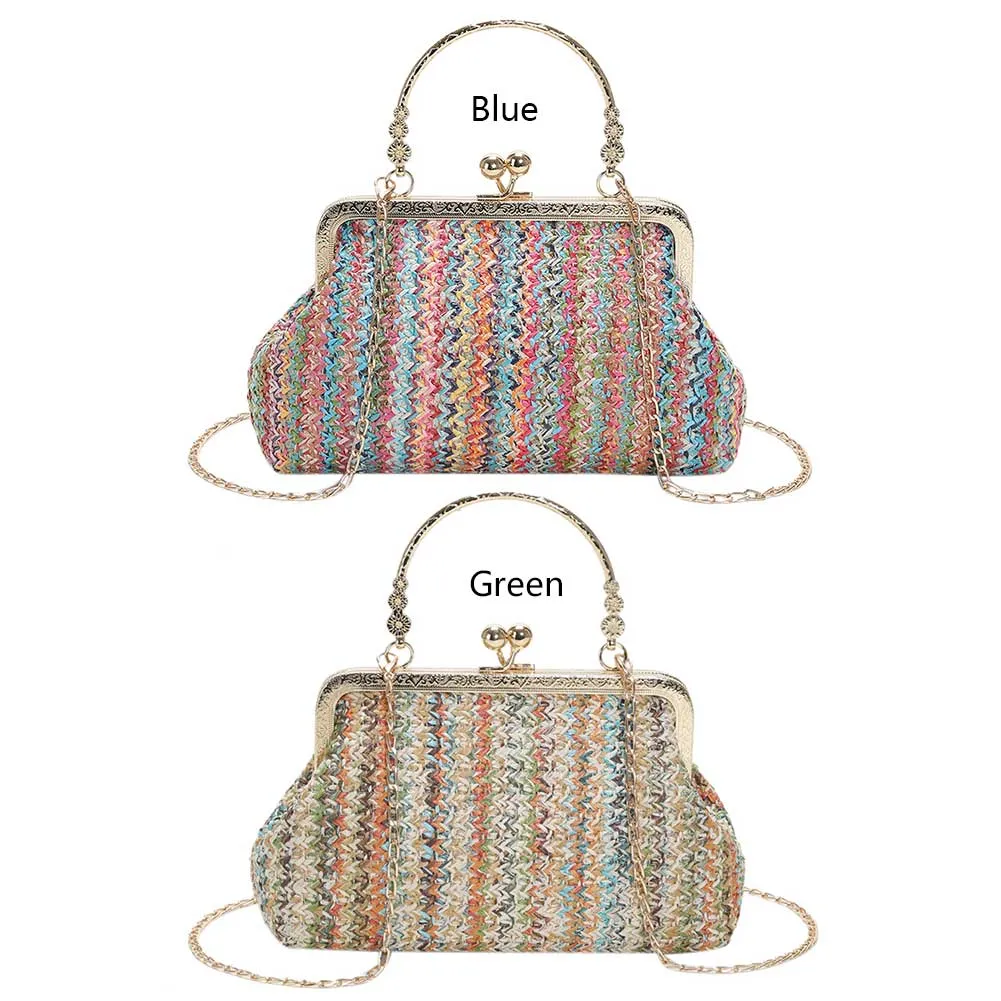 Damenmode Shopping Bunte Damen Hobo Stroh Mädchen Hochwertige Große Tasche Lässige Haspe Für Sommer Strandurlaub_voghion.com