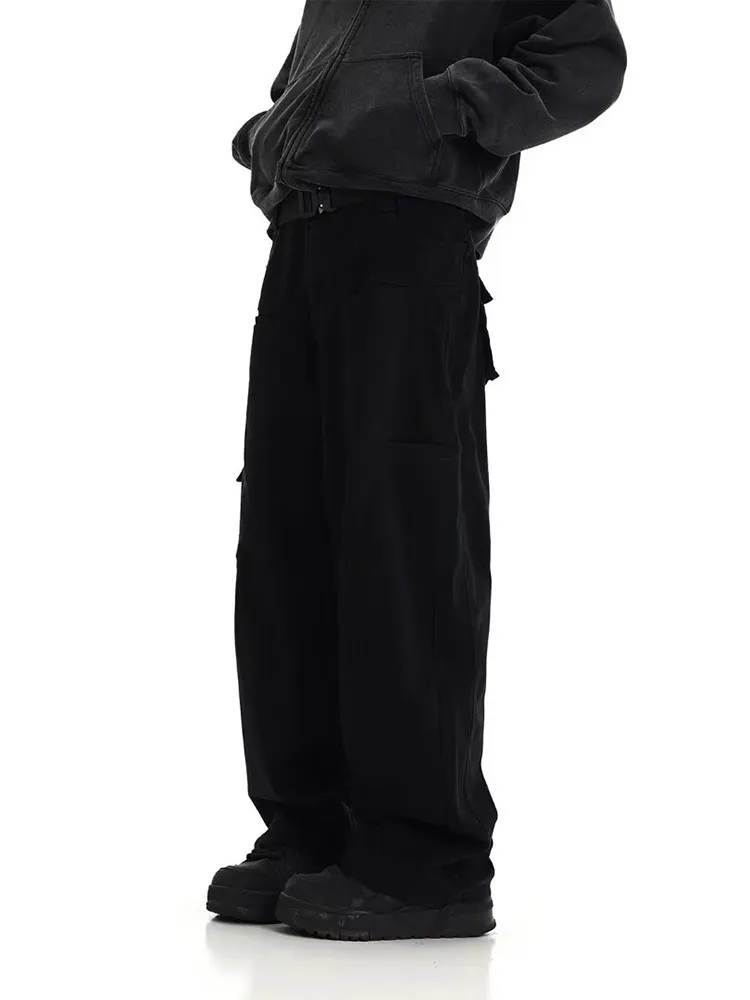 Pantaloni da uomo American Vintage pantaloni cargo a gamba larga da uomo a vita alta tinta unita tasche multiple jogging primavera larghi_voghion.com