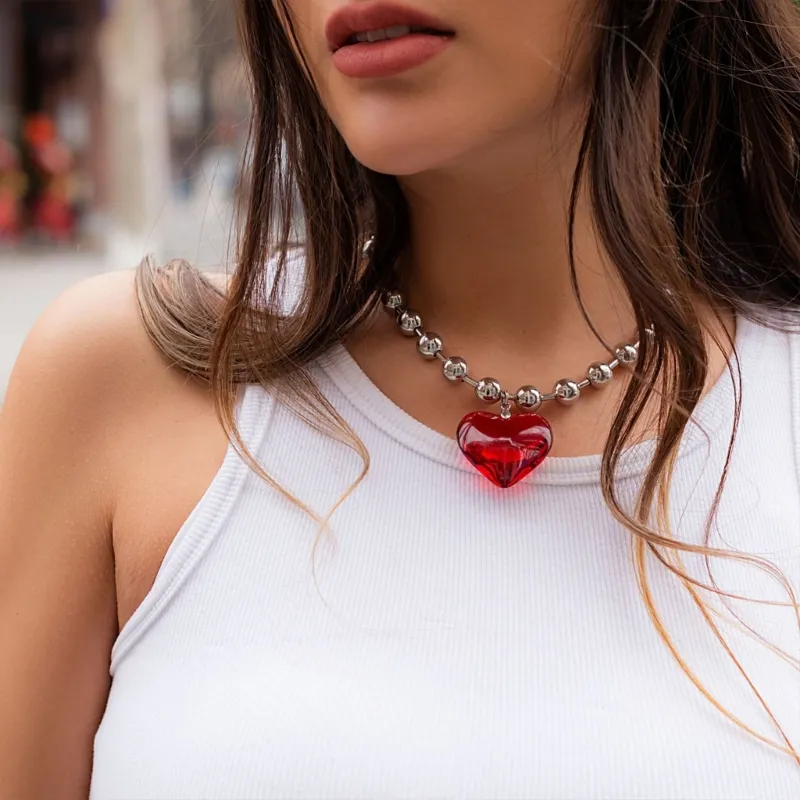 Colliers pendentifs coréens en forme d'amour avec chaîne de perles rondes et cristal, collier ins clavicule, dropshipping_voghion.com