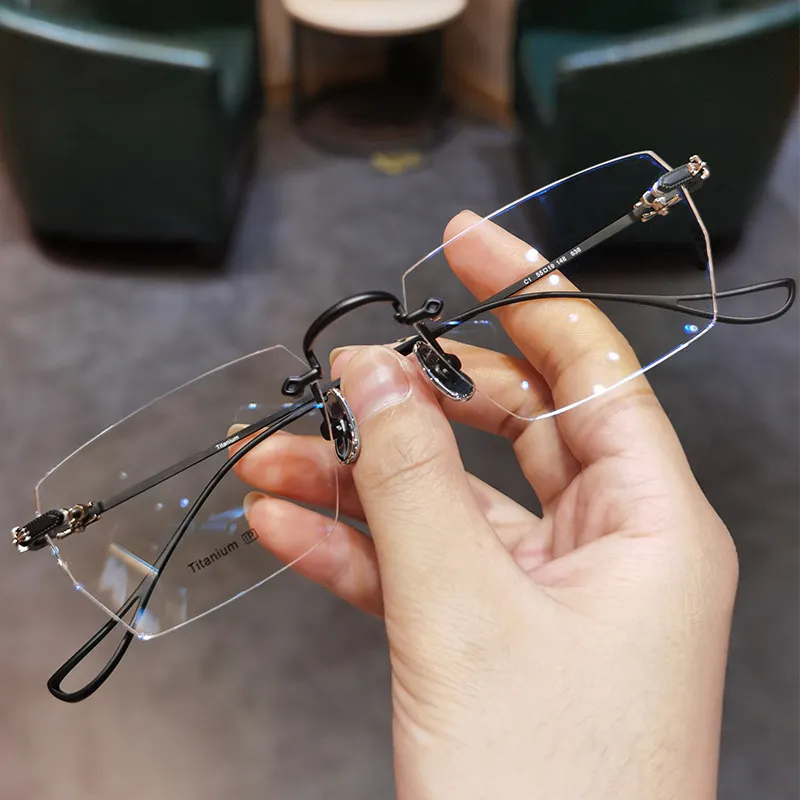 Mode kantløse læsebriller Anti blåt lys blokerende stel Kvinder Mænd Ultralight Business Presbyopia Eyeglasses 0 1.0_voghion.com