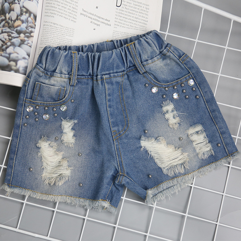 Kid's Clothing Girls denim shorts outer wear summer thin 2024 new fashion ripped children's pants female hot pants summer_voghion.com