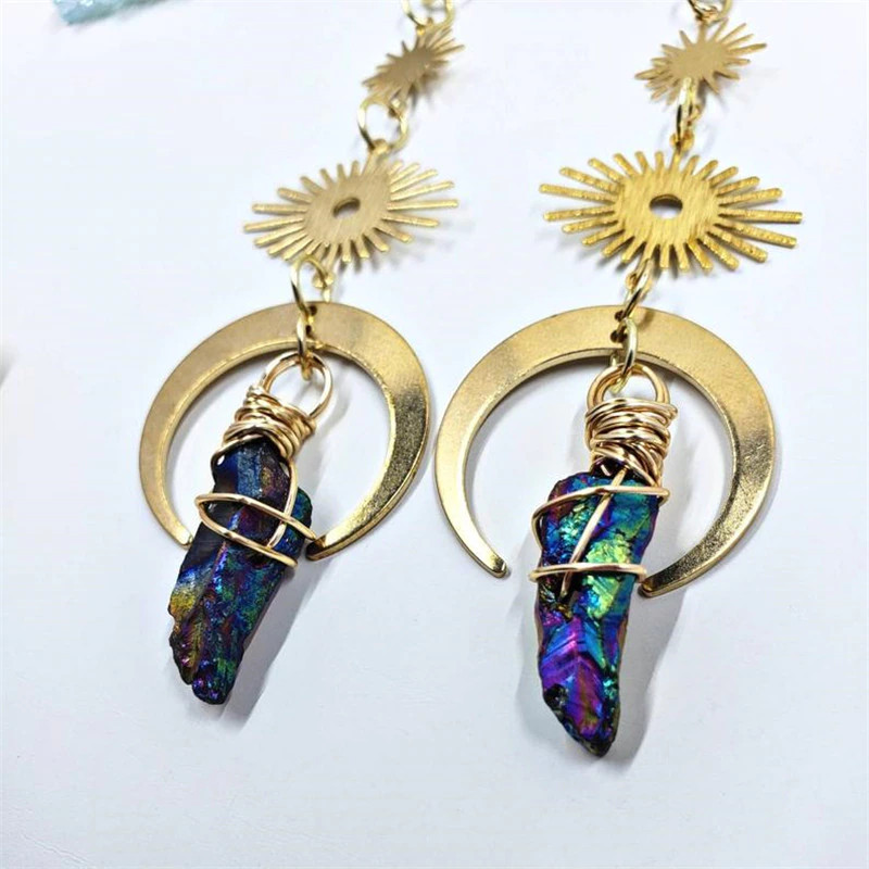 Boucles d'oreilles Celestial Halo Crystal Moon Boucles d'oreilles_voghion.com