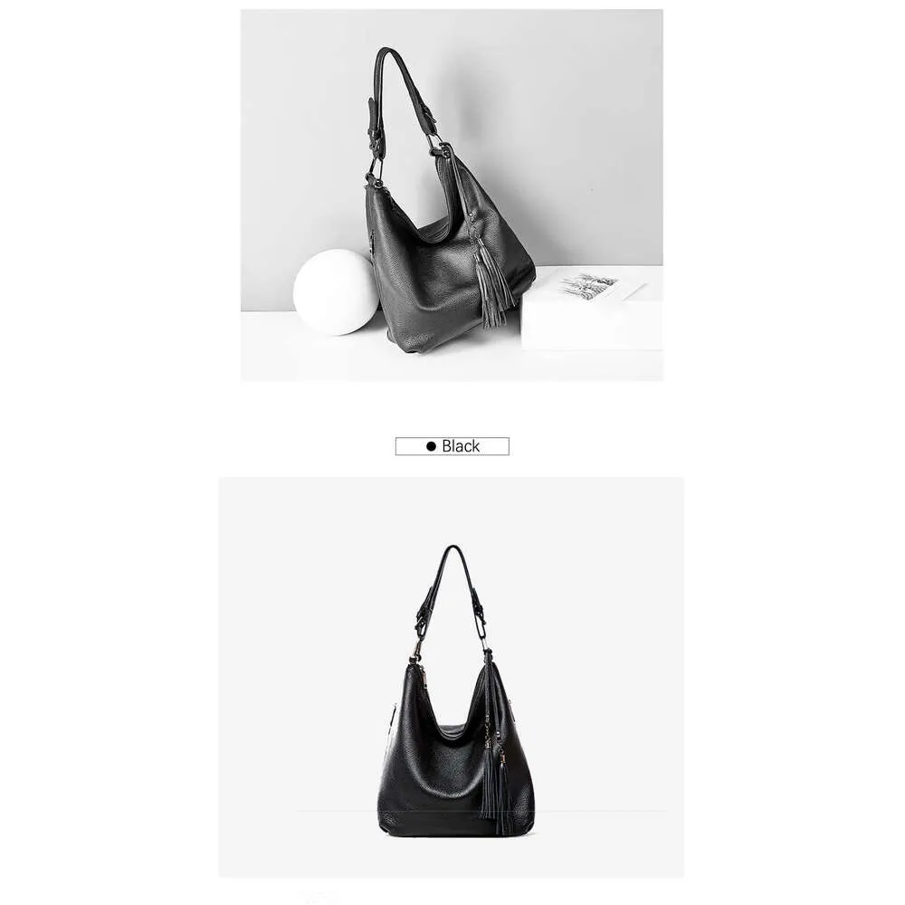 Zency Fashion Tassel Femmes Épaule 100% Cuir Véritable Shopping Quotidien Hobos Classique Grand Sac Fourre-Tout Rouge Main Bandoulière_voghion.com
