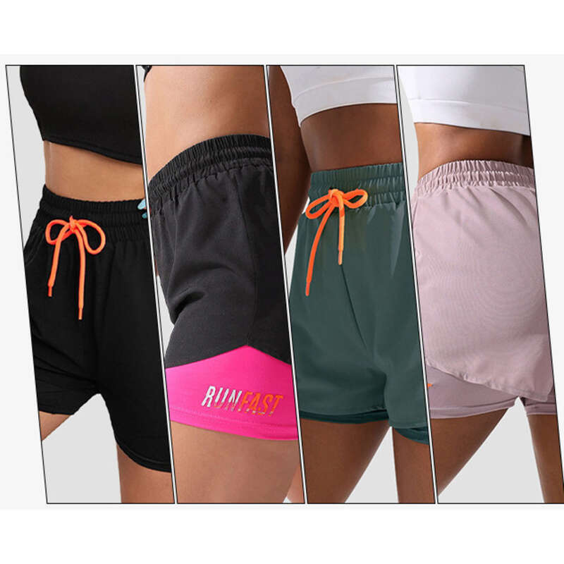 Pantaloni scurți sport, pantaloni de yoga antireflex pentru femei, vară caldă, noapte fierbinte, casual, uscare rapidă, alergare, respirabili, două piese_voghion.com