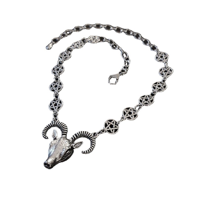 Necklaces Goat head and five-pointed star stranglehold necklace_voghion.com