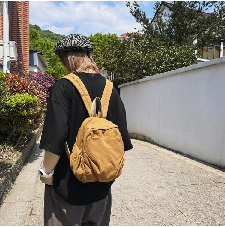 Zaino piccolo in 100% cotone, tinta unita, nero, per il tempo libero o da viaggio, in morbida tela, per le donne, in tessuto di alta qualità, a tracolla_voghion.com