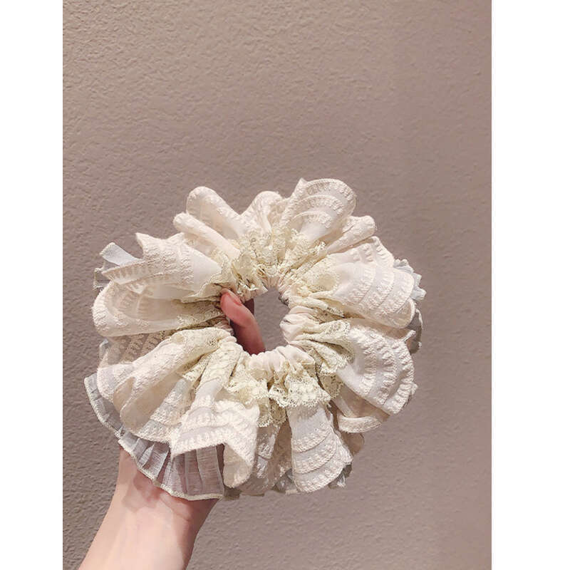 Elegant Temperament, Beige Chiffon Lace, High-end Feeling, Large Intestine Loop, Women's Hair Tie, Headband, Korean_voghion.com