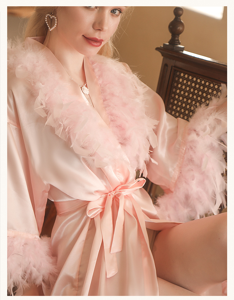 Women's Sleepwears Feather Nightgown Wedding Makeup Bridesmaids Wedding Kimono Bathrobe Pajamas_voghion.com