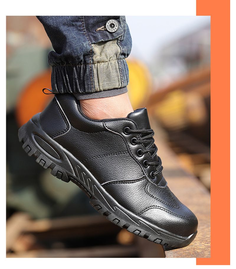 PU Leather Men Safety Anti-smash Anti-puncture waterproof Lightweight Work Sneakers Indestructible Shoes Boots_voghion.com