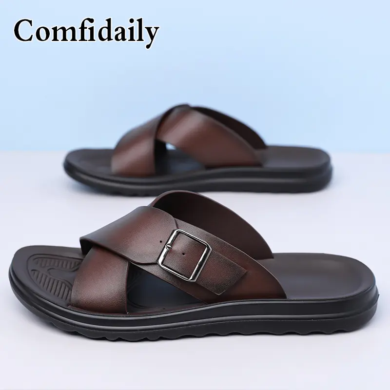 Leren heren slippers voor strand en casual gebruik_voghion.com