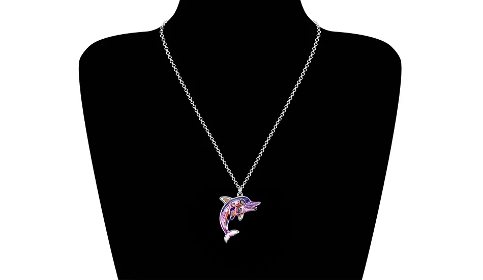 Collane con ciondolo in lega di smalto, in metallo, floreali, carine, intelligenti, con ciondolo a forma di delfino dell'oceano, gioielli di moda per donne, uomini, adolescenti_voghion.com