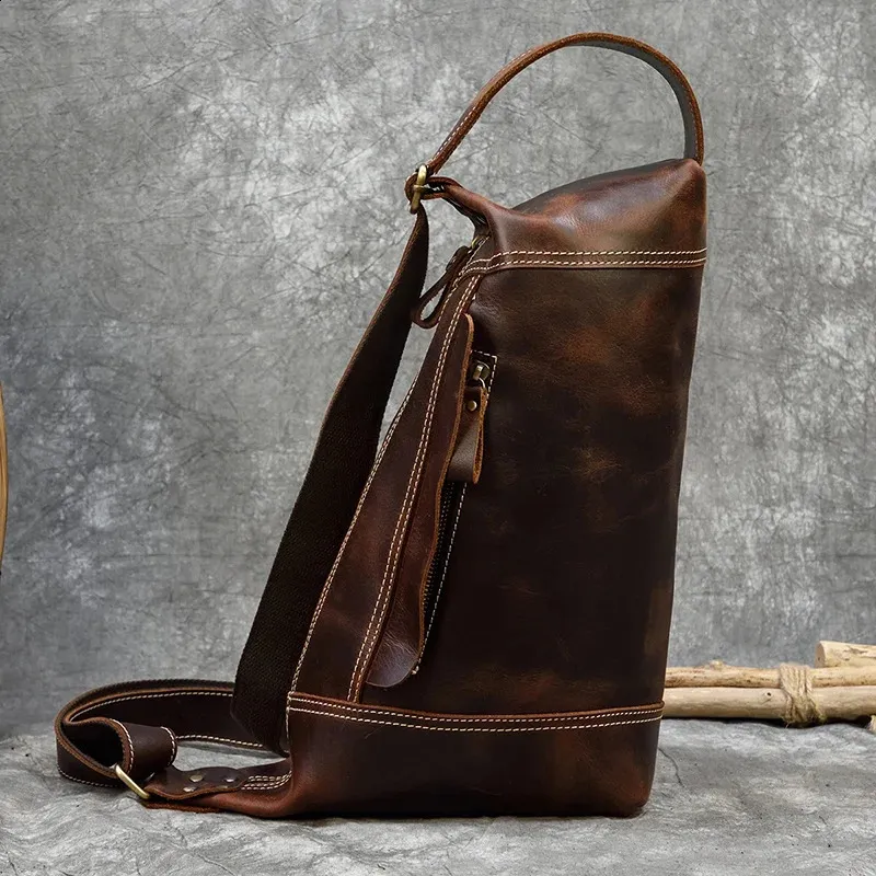 Featured Mens Genuine Backpack Crazy Horse Leather Daypack Travel Male Laptop Unique Bagpack Man Chest Bag 240902_voghion.com